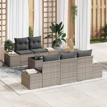 vidaXL Tuin Sofa Set 6 st Grijs poly rattan, Verzenden, Nieuw, Rotan, 6 zitplaatsen