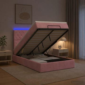 vidaXL Ottoman Bed met Matrassen en LED Roze 120 x 200 cm, Verzenden, Nieuw, Stof