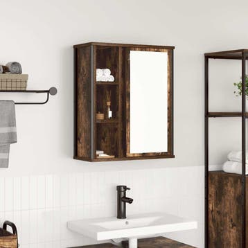 vidaXL Badkamerwandkast met spiegel 50x21x60 cm gerookt, Verzenden, Nieuw