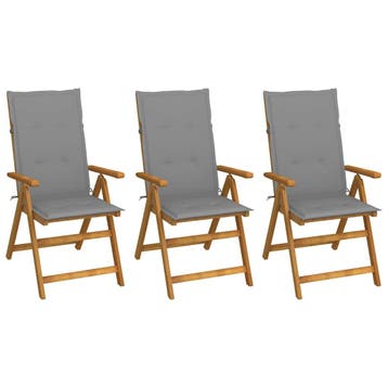 vidaXL Inklapbare stoelen 3 st met kussens massief, Tuin en Terras, Verzenden, Nieuw, Hout