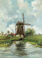 J. van Couver (XIX-XX) - Hollands Landschap met Molen - No