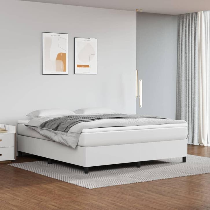 vidaXL Boxspring bed kunstleer wit 160x200 cm, Huis en Inrichting, Slaapkamer | Bedden, 160 cm, 200 cm, Wit, Tweepersoons, Nieuw