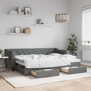 vidaXL Slaapbank onderschuifbed en lades 80x200 cm stof, Eenpersoons, Verzenden, Nieuw, 80 cm