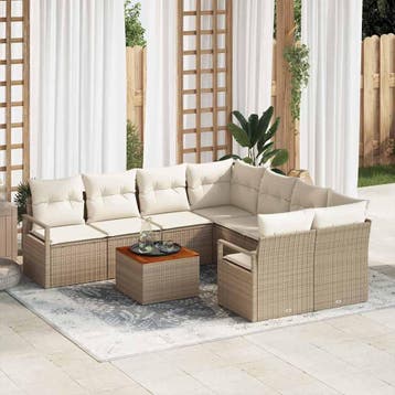 vidaXL Tuinbankenset 9 st Beige poly rattan, Verzenden, Nieuw, Rotan, Meer dan 8 zitplaatsen