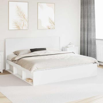 vidaXL Bedframe met opbergruimte en hoofdbord Wit 200 x 200, Verzenden, Nieuw, Wit, Hout