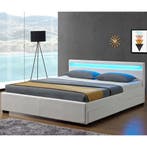 Gestoffeerd bed Lyon - 140 x 200 cm - Wit - LED Verlichting, Huis en Inrichting, Verzenden, Nieuw
