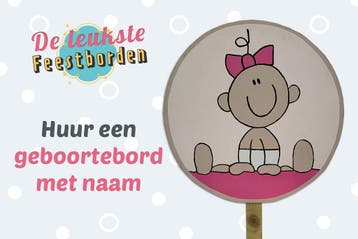 Geboortebord Baby met strik geboorteborden huren voor meisje, Ophalen, Zo goed als nieuw, Geboortebord