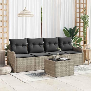vidaXL Tuin Sofa Set Lichtgrijs poly rattan, Verzenden, Nieuw, Rotan, 5 zitplaatsen