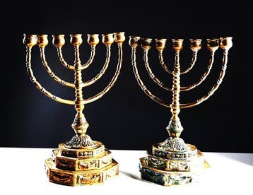 Judaica Menora-Leuchter - Kandelaber (2) - Gepatineerd brons