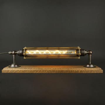 Hexagon Vintage Eiken Tafellamp, Huis en Inrichting, Lampen | Tafellampen, Nieuw