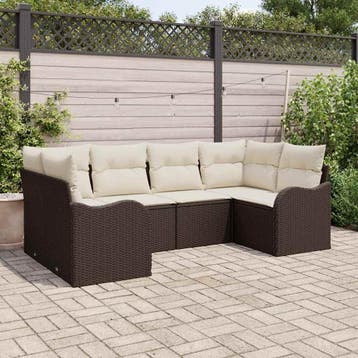 vidaXL Tuin Sofa Set 6 st Bruin en wit Poly riet, Verzenden, Nieuw, Rotan, 6 zitplaatsen