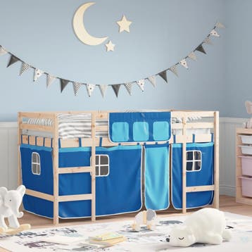 vidaXL Kinderhoogslaper met gordijnen 80x200 cm grenenhout, Eenpersoons, Nieuw, 80 cm, 200 cm
