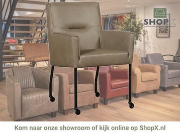Leren eetkamerstoel met wieltjes en armleuning Lucky -, Huis en Inrichting, Nieuw, Leer, Ophalen of Verzenden, Eén