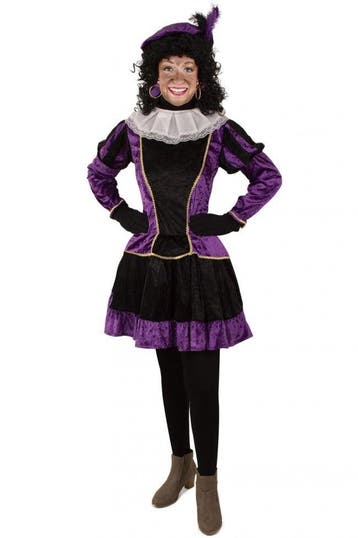 Pieten Jurk Pieternella Paars-Zwart - M, Diversen, Sinterklaas, Verzenden, Nieuw