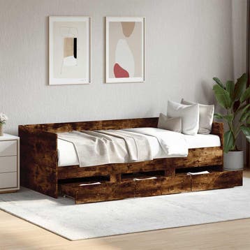 vidaXL Slaapbank met lades zonder matras 100x200 cm gerookt, 100 cm, Eenpersoons, Bruin, Verzenden