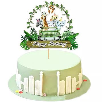 Taart topper met giraf, leeuw, aap en olifant, Ophalen of Verzenden, Nieuw, Taarten of Cupcakes, Versiering