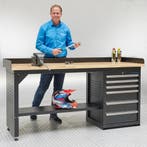Datona Werkbank PRO - bamboe werkblad - 200 cm - zwart +, Doe-het-zelf en Verbouw, Werkbanken, Ophalen of Verzenden, Nieuw