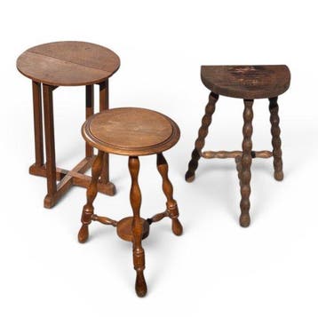 Kruk - Eik - Set van drie krukken, Antiek en Kunst