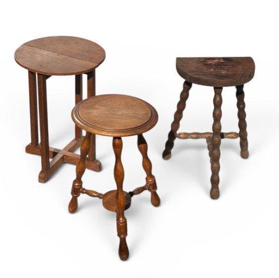 Kruk - Eik - Set van drie krukken, Antiek en Kunst, Kunst | Designobjecten