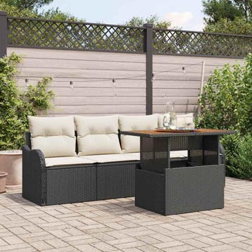 vidaXL Tuinbankenset 5 st Zwart en Crème poly rattan, Verzenden, Nieuw, 5 zitplaatsen