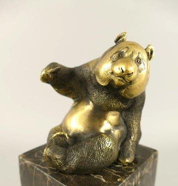 Greno - sculptuur, sitting Panda - 17 cm - Gepatineerd brons, Antiek en Kunst