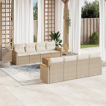 vidaXL 9-delige Loungeset met kussens poly rattan beige, Verzenden, Nieuw, Loungeset