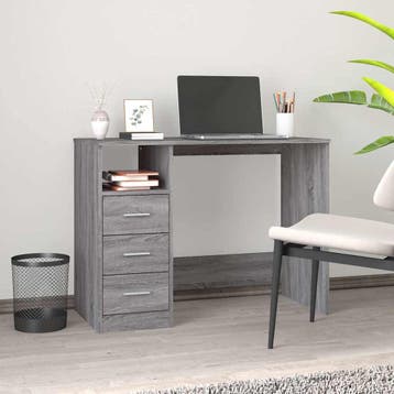 vidaXL Bureau met lades 102x50x76 cm bewerkt hout grijs, Verzenden, Nieuw