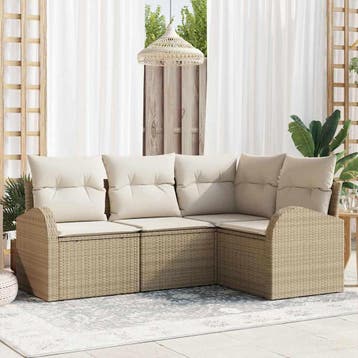 vidaXL Tuinbankenset 4 st Beige en Wit poly rattan, Verzenden, Nieuw, 4 zitplaatsen