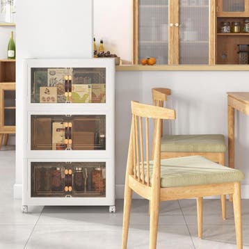 Opbergbox met deksel - Opbergdoos - 3x25L - Wit - COSTWAY, Verzenden, Zo goed als nieuw