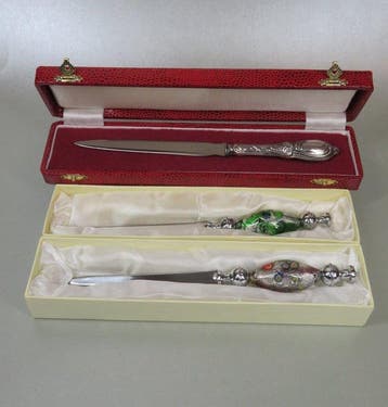 Brievenopener met zilver greep, Jugendstil motief ( + 2 x