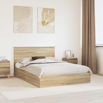 vidaXL Opslag bed met lade Sonoma Eiken 160 x 200 cm Bewerkt, Huis en Inrichting, Slaapkamer | Bedden, Bruin, Verzenden, Hout