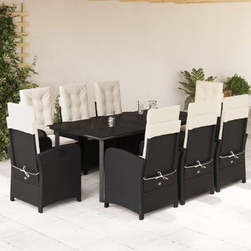 vidaXL 9-delige Tuinset poly rattan zwart, Verzenden, Nieuw, 8 zitplaatsen, Tuinset