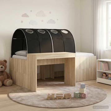 vidaXL Bed met Tunnel 3 st Sonoma Eiken en Zwart, Verzenden, Nieuw, Bruin, Hout