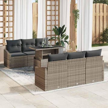 vidaXL Tuin Sofa Set 7 st Grijs poly rattan, Verzenden, Nieuw, 7 zitplaatsen
