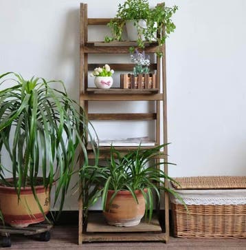 Opvouwbare 4-laags Ladderplank – Houten Boekenkast – Planten, Verzenden, Nieuw, Hout, Balkon