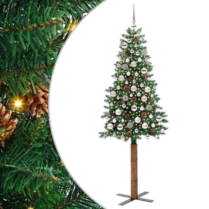 vidaXL Slanke Kerstboom Groen 180 cm PVC en massief, Diversen, Kerst, Nieuw, Verzenden