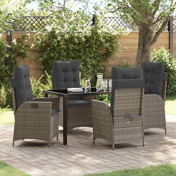 vidaXL Tuin eettafelset met kussen 5 pcs Grijs poly rattan, Tuin en Terras, Verzenden, Nieuw, Rotan, 5 zitplaatsen