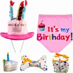 Honden verjaardagspakket met hoed en bandana en speeltjes, Verzenden, Nieuw