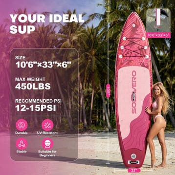 Sup Board - Opblaasbaar Paddle Board - 204 kg - Roze - SOLAV, Verzenden, Zo goed als nieuw