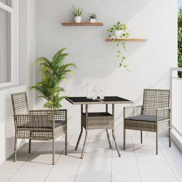 vidaXL Tuin eettafelset 3 st Grijs poly rattan, Verzenden, Nieuw, Rotan, 3 zitplaatsen
