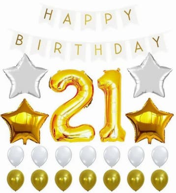 Happy 21 verjaardag decoratie set goud met wit 25-delig, Hobby en Vrije tijd, Feestartikelen, Verzenden, Nieuw, Versiering, Verjaardag