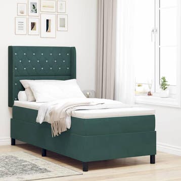vidaXL Boxspringbed met matras Donkergroen 90 x 200 cm, Eenpersoons, Verzenden, Nieuw, Stof