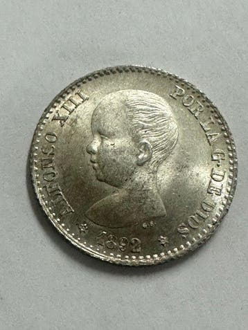 Spanje. Alfonso XIII. 50 centimos 1892*92 PGM (Zonder