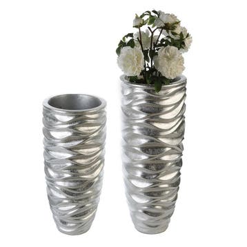 Poly/glasvezel plantenbak Waves zilver, D.37cm H.91cm, Verzenden, Nieuw