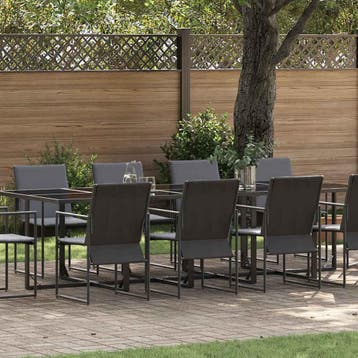 vidaXL Tuin eettafelset 11 st Zwart Staal, Verzenden, Nieuw, Rvs, Meer dan 8 zitplaatsen