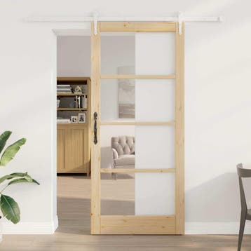 vidaXL Schuifdeur 93 x 211 cm Massief grenenhout en glas, Verzenden, Nieuw