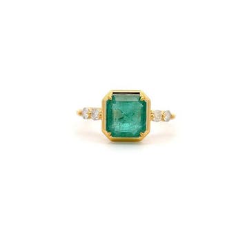 Ring - 14 karaat Geel goud - 2.23ct. tw. Smaragd - Diamant, Nieuw