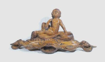 Beeld, Putto in attesa - 21 cm - Walnoot