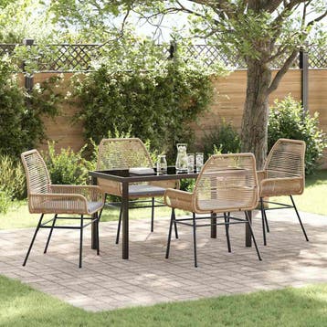vidaXL Tuin eettafelset 5 st Bruin poly rattan, Verzenden, Nieuw, Rotan, 5 zitplaatsen