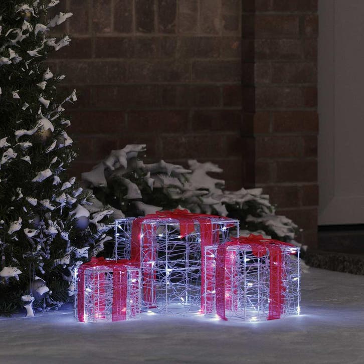 vidaXL Cadeau Doos met 60 LED 3 pcs Koudwit 20 x 20 x 20 cm, Diversen, Kerst, Nieuw, Verzenden